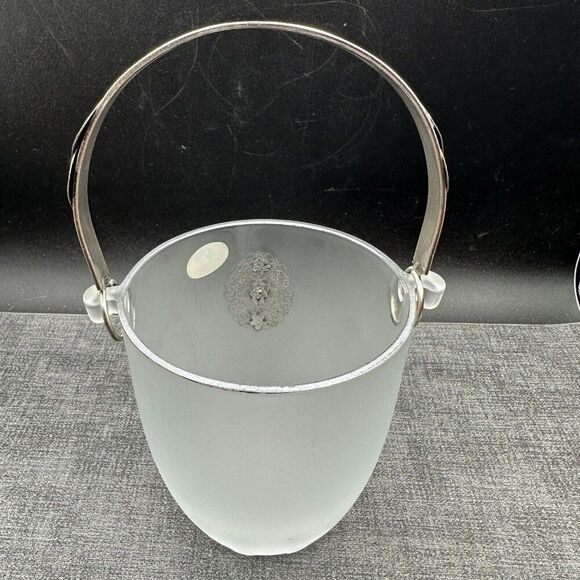 Arte Murano Silvestri Ice Bucket Frosted Glass Metal Rose Pattern Italy Vintage - Picture 5 of 16